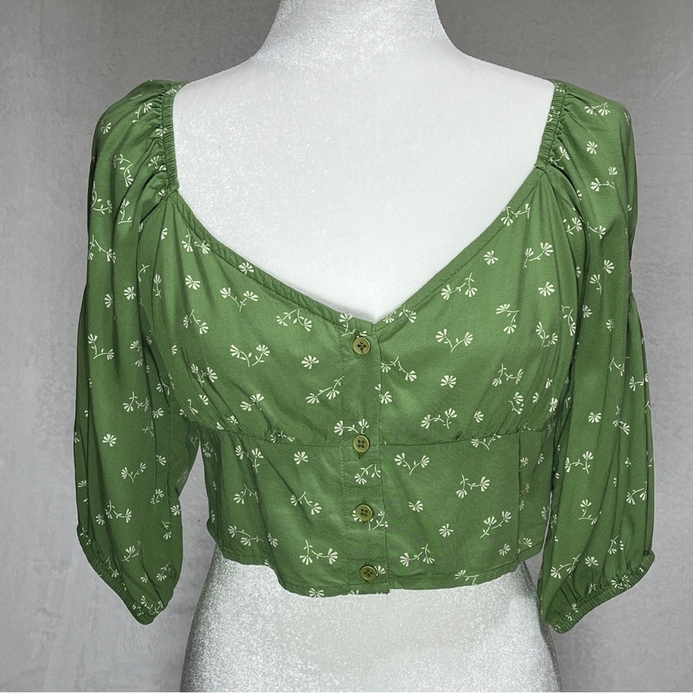 Billabong Pretty Puff Floral Crop Top Large Cottagecore Milkmaid Coquette